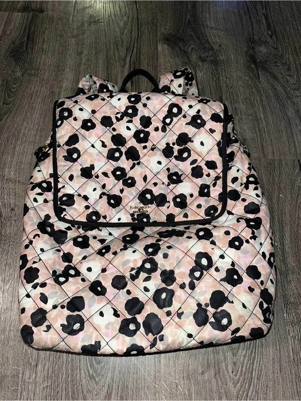 kate spade Pink and Black Quilted Floral backpack diaper bag